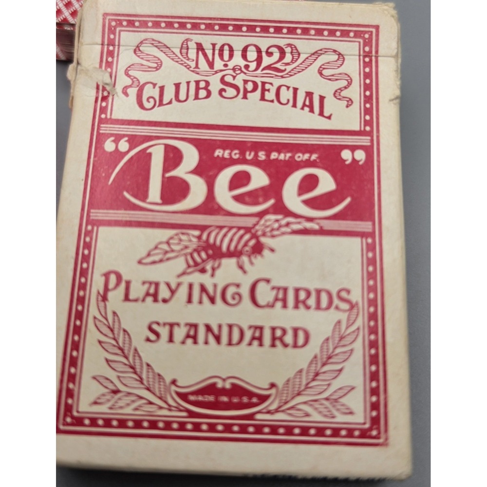 Vintage Bee No 92 Club Special Playing Cards Red Back No 67 52 Card Deck USA